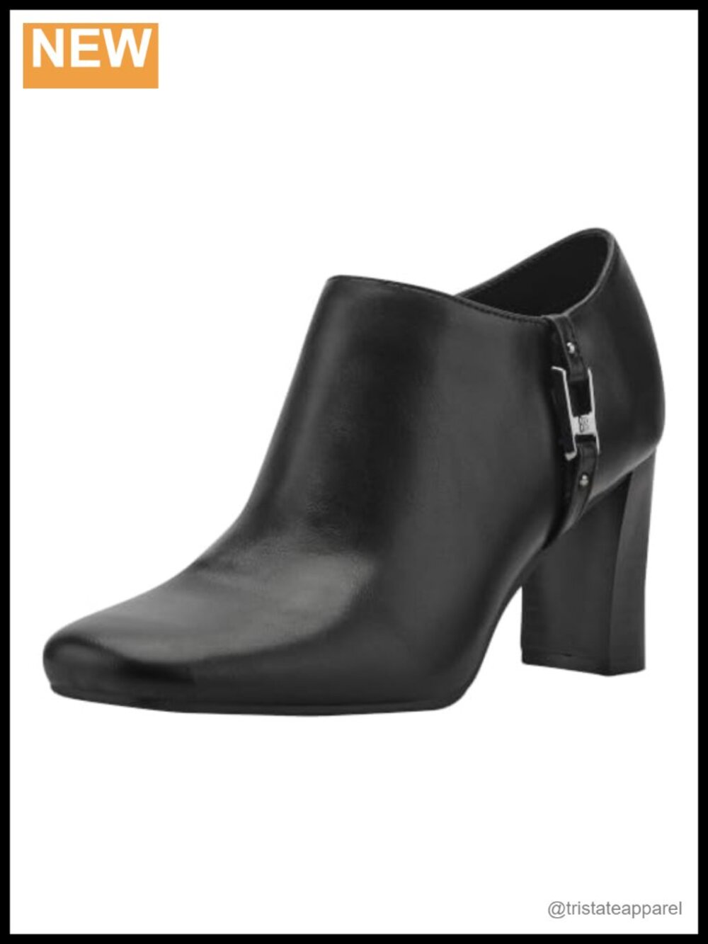 Faux Leather Square Toe Block Heel Dress Bootie with Zipper Closure